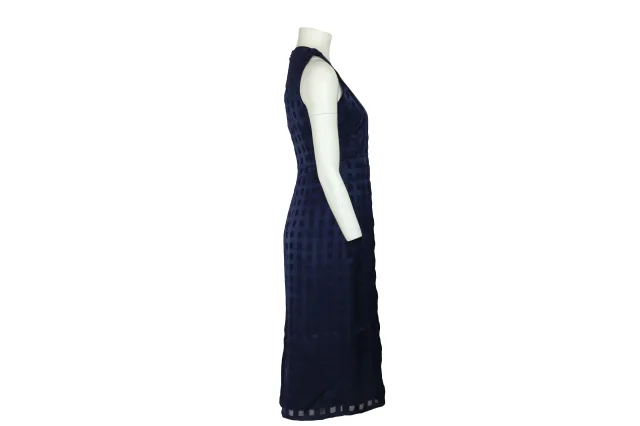 Diane von Furstenberg Sleeveless V-Neck Tailored Midi Dress in Blue Rayon in Blue, photo 4 of 5 from ShopSimon