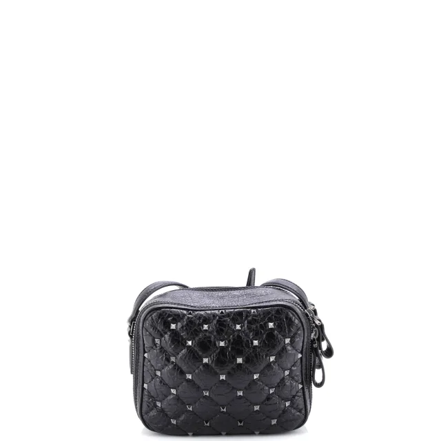 Valentino Garavani Rockstud Double Zip Camera Bag Quilted Crackled Leather in black Leather from Rebag, photo 3 of 7