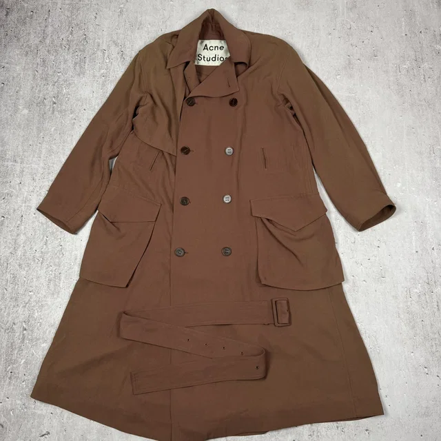 Acne Studios Designer Highend Luxury Brown Plain Trench Coat, Men's (Size Medium) in brown|red from Grailed