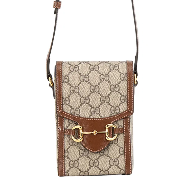 Beige Gucci Mini GG Supreme Horsebit 1955 Crossbody in Beige Coated canvas from Designer Revival