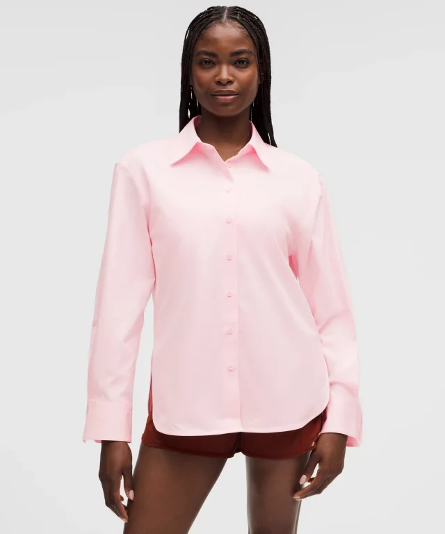 lululemon Woven Relaxed-Fit Button-Up Shirt in Pink Pearl, photo 2 of 6 from lululemon