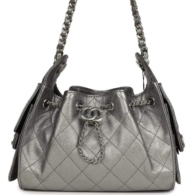 Chanel Mini 25 Hobo Bag Anthracite Metallic Caviar Silver Hardware in Anthracite Caviar from Madison Avenue Couture