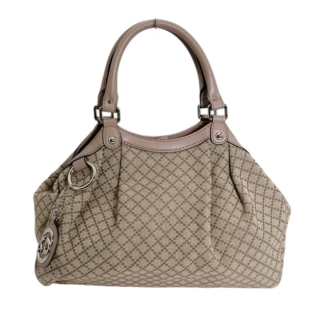 Gucci Diamante Canvas Handbag Tote Beige Brown in Brown Canvas from The Reluxe