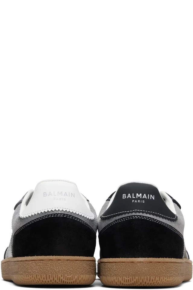 Gray & Black Suede 'Balmain Swan' Sneakers, photo 2 of 5 from SSENSE