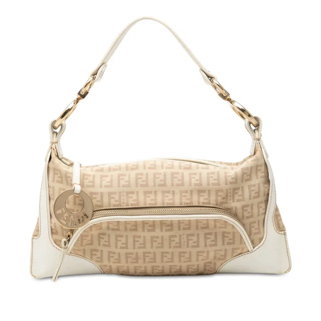 White Fendi Zucchino Canvas Chef Pocket Shoulder Bag in White Canvas from Designer Revival