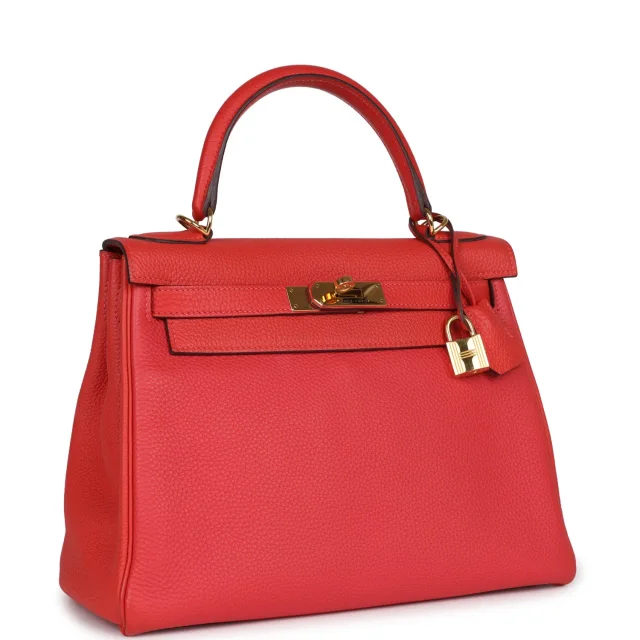 Hermès Kelly Retourne 28 Rouge Pivoine Togo Gold Hardware in Red Togo leather from Madison Avenue Couture, photo 2 of 9