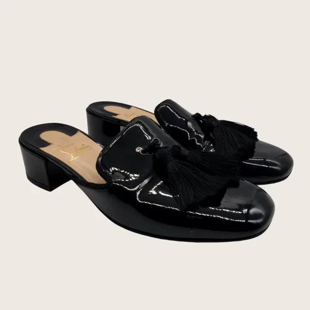 Christian Louboutin Mules Size 38 Us 8 Black Leather Tassel Barry Heel Shoe Womens in black Leather from Grailed
