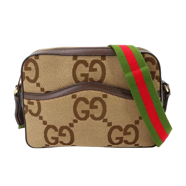 Gucci Jumbo GG Messenger Shoulder Bag Canvas Leather Camel Ebony in Brown Canvas from The Reluxe