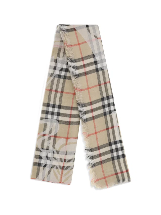 Burberry Check Wool And Silk Scarf — Beige Blend (wool) Scarfs in Beige Silk from HEWI