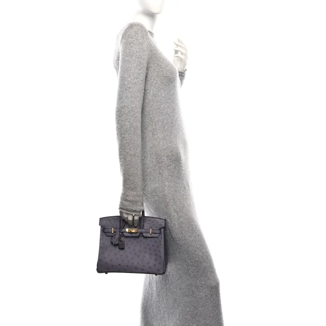 Hermès Birkin 25 Gris Agate in Grey Ostrich from FASHIONPHILE, photo 2 of 11
