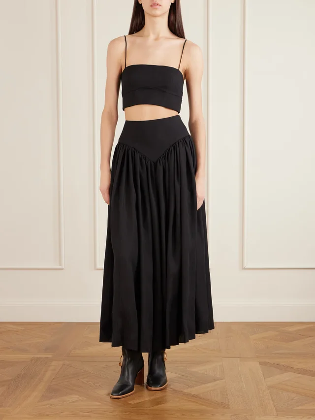 GABRIELA HEARST Juniper frayed paneled linen midi skirt in Black, photo 2 of 2 from NET-A-PORTER (Canada)