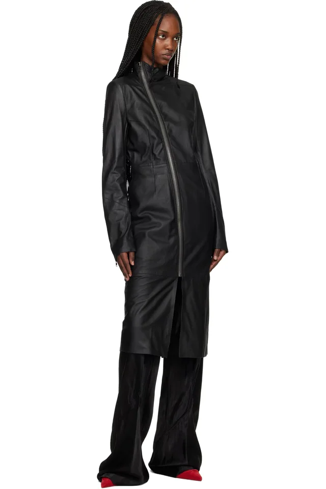 Rick Owens Black Temple Gary Leather Coat, photo 4 of 4 from SSENSE