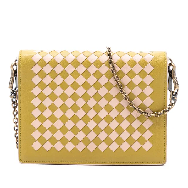 Yellow Bottega Veneta Nappa Intrecciato Wallet on Chain Crossbody Bag in Yellow Nappa leather from Designer Revival