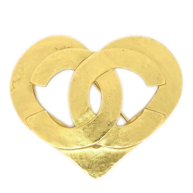 Chanel 1995 Heart Brooch Pin Gold in Gold from AMORE Vintage Tokyo