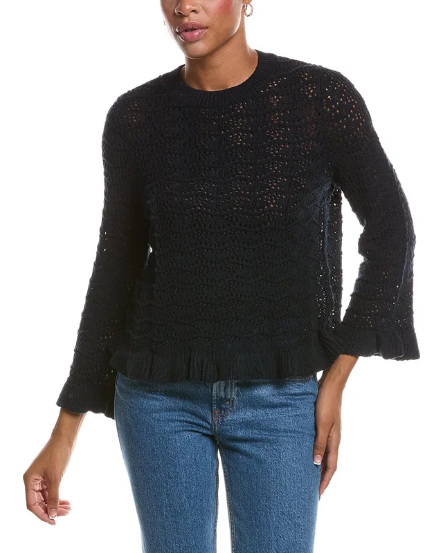 Autumn Cashmere Pointelle Ruffle Edge Crewneck Sweater, image 1 of 1 from Gilt