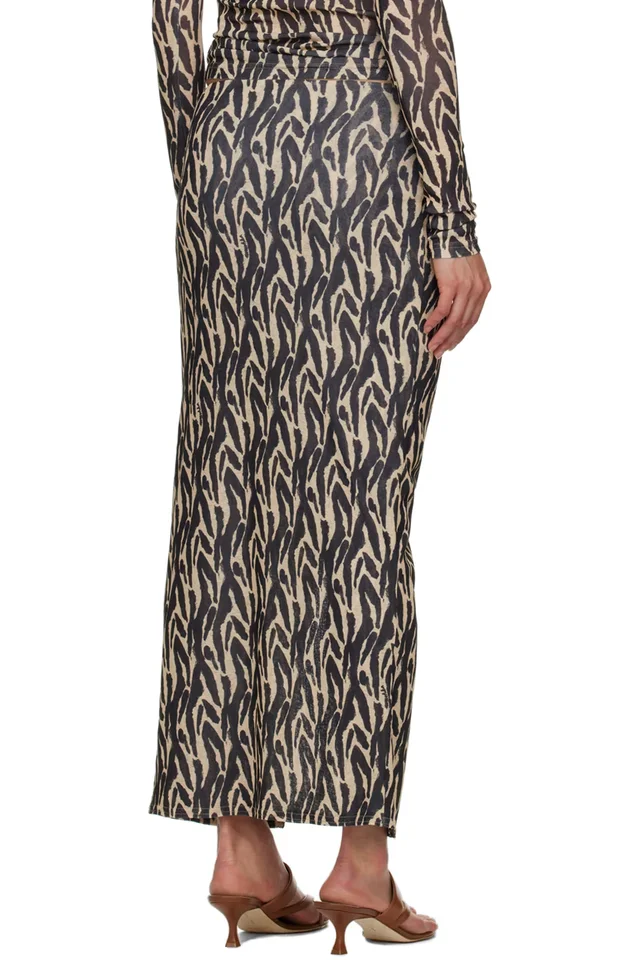 Nanushka Beige & Black Marya Midi Skirt, photo 3 of 4 from SSENSE
