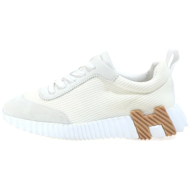 Hermès Bouncing Leather Mesh Suede Low-Cut Sneakers White 37 in White Suede from The Reluxe