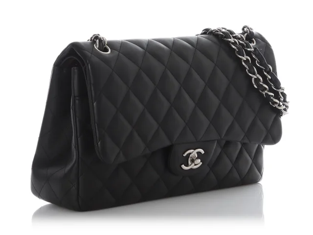 Chanel Jumbo Black Quilted Lambskin Classic Double Flap in Black Lambskin from Ann's Fabulous Finds, photo 6 of 10