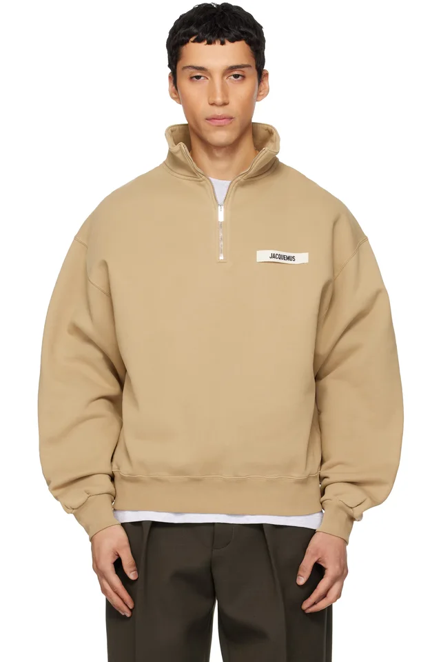Tan 'The Gros Grain zipped-rollneck' Sweatshirt