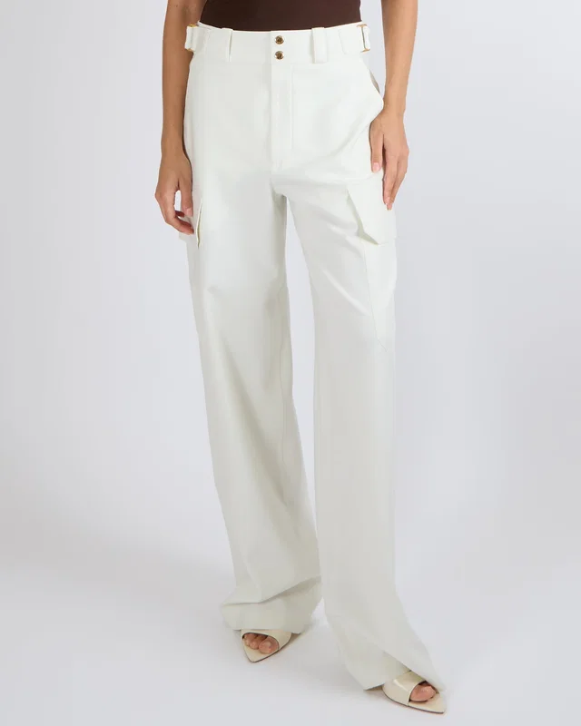 Louis Vuitton Ivory White Wide Leg Trousers with Pockets and Gold Details Size FR 40 (UK 12) in White from Sellier