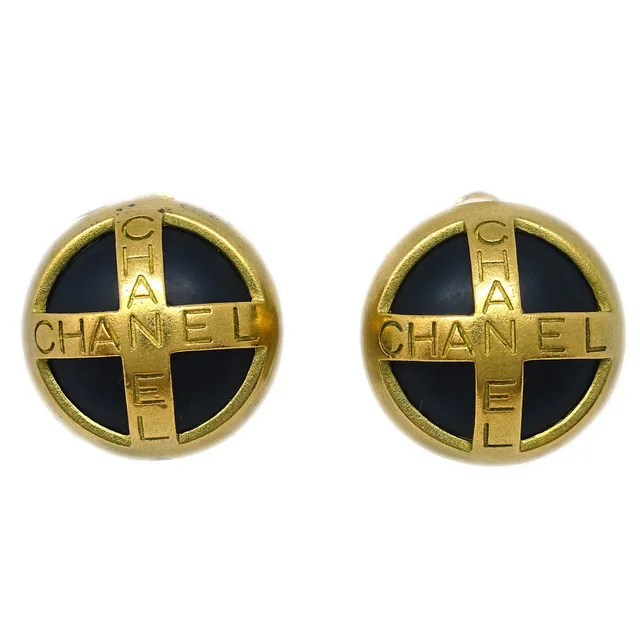 Chanel Gold Button Earrings Clip-On 95P in Gold Resin from AMORE Vintage Tokyo