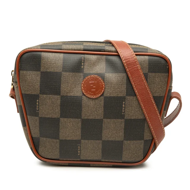 Brown Fendi Pequin Coated Canvas Checkboard Crossbody in Brown Coated canvas from Designer Revival, photo 1 of 1