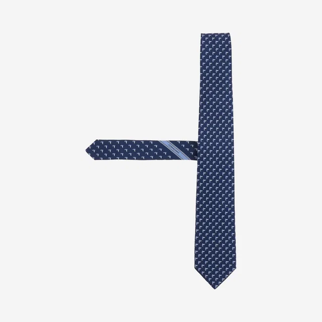Ferragamo Silk Geometric-Patterned Necktie — Navy Neckties in Navy Silk from HEWI
