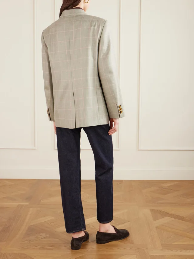 BLAZÉ MILANO Nightbreak double-breasted virgin wool, silk and linen-blend blazer in gray 65% Virgin Wool 21% Silk 14% Linen, photo 3 of 4 from NET-A-PORTER (Canada)