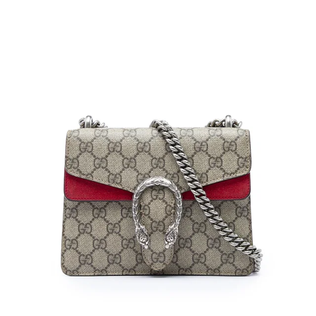 Beige Gucci Small GG Supreme Dionysus Crossbody in Beige Suede from Designer Revival