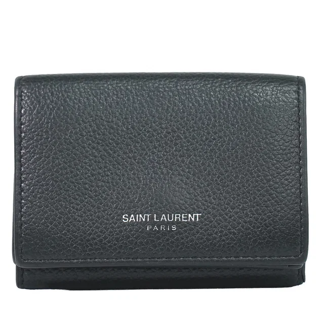 Saint Laurent Logo Trifold Wallet Compact Leather Black in Black Leather from The Reluxe