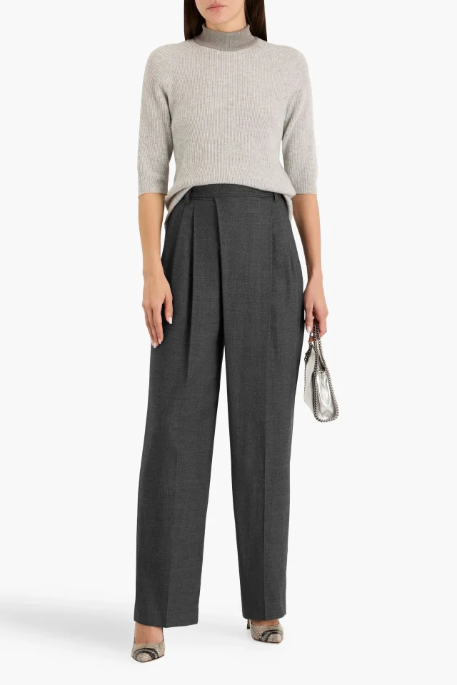 Brunello Cucinelli Wool-Blend Pleated Tapered Pants in Dark gray, photo 2 of 4 from THE OUTNET