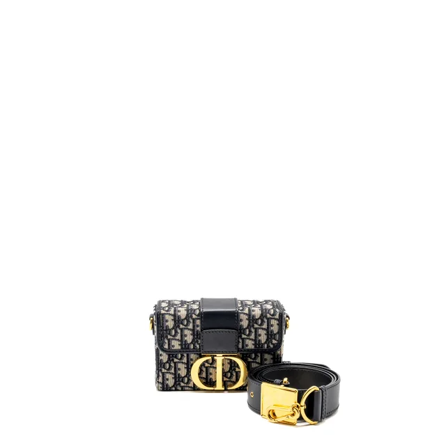 Dior 30 Montaigne Box Blue Oblique Jacquard GHW in Blue Canvas from EMIER