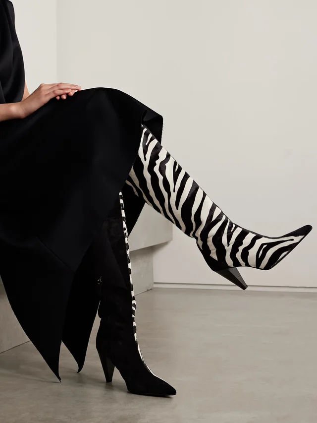 KHAITE Harvey suede and zebra-print calf hair over-the-knee boots in zebra print 100% Leather, photo 2 of 4 from NET-A-PORTER (Canada)