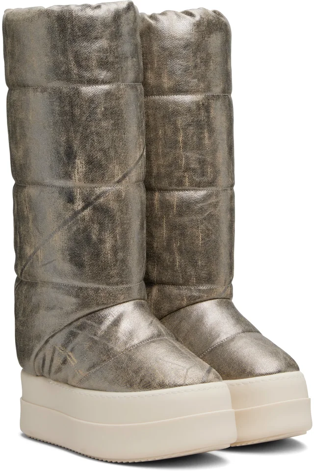 Rick Owens DRKSHDW Silver Concordians Mega Bumper Knee High Lunar Boots, photo 4 of 5 from SSENSE