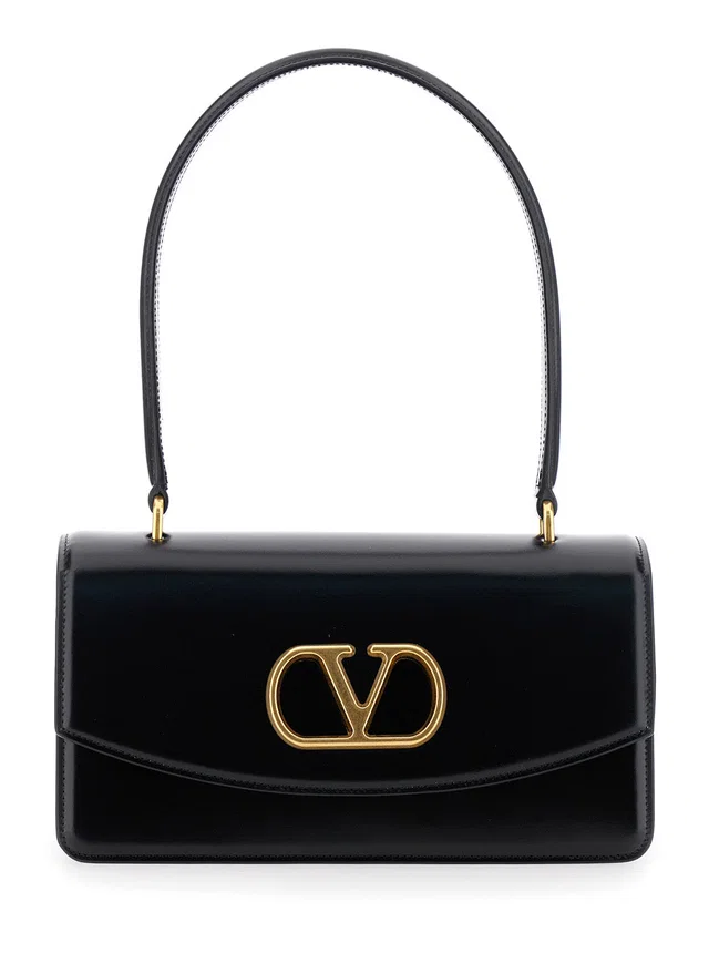Valentino Garavani Vlogo Shoulder Bag — Black Calf in Black Calfskin from HEWI