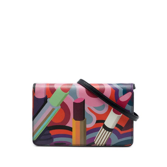 Multi Prada Saffiano Lipstick Print Wallet on Strap Crossbody Bag in Saffiano leather from Designer Revival