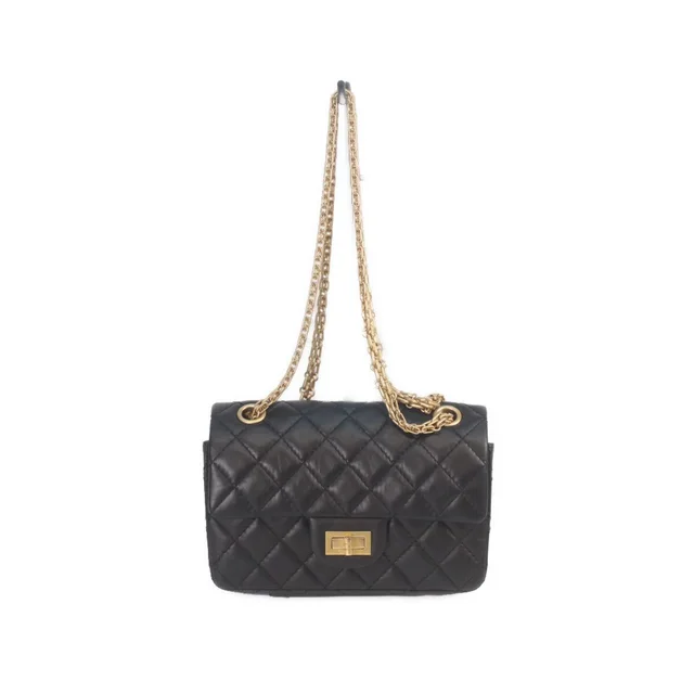 Chanel Black Vintage Calfskin Gold Quilted 2.55 Mini Chain Handbag in Black Calfskin from The Reluxe