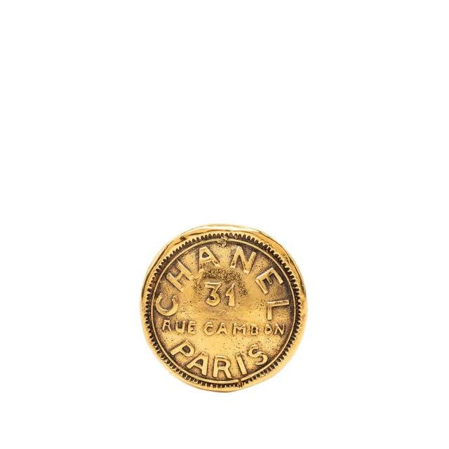 Gold Chanel CC Gold Plated 31 Rue Cambon Brooch in Gold from Designer Revival