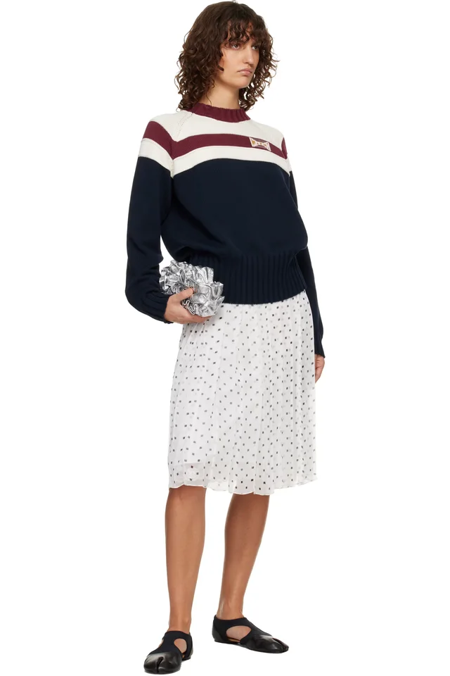 Marni Off-White & Navy Contrast Stripe Cotton Sweater, photo 4 of 4 from SSENSE