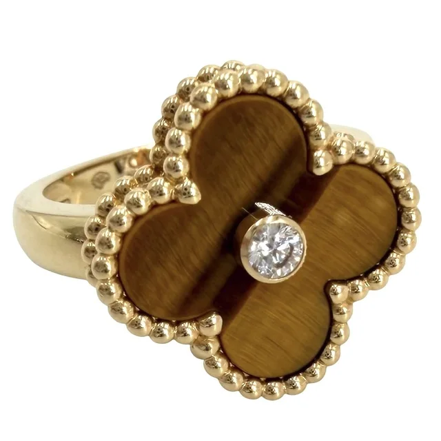 Van Cleef & Arpels Ring Vintage Alhambra 48 Gold Tiger Eye Brown in Brown from The Reluxe
