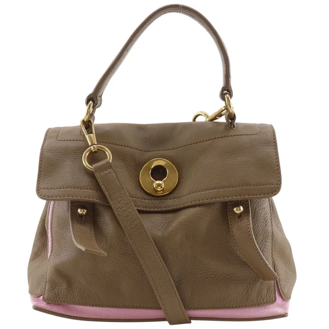 Saint Laurent 2-Way Shoulder Leather Canvas Brown Pink Handbag in Brown Canvas from The Reluxe