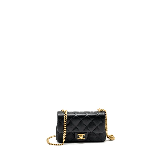 Chanel 24p Coco Love Mini Flap bag Adjustable Chain Caviar Black GHW (Microchip) in Black Caviar leather from EMIER