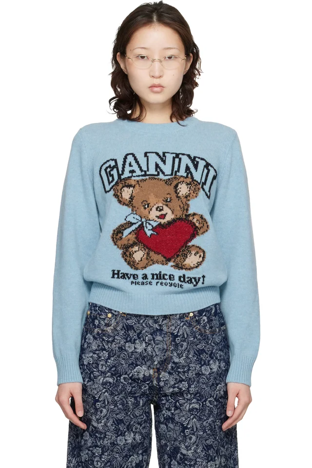 Blue Graphic Wool Sweater