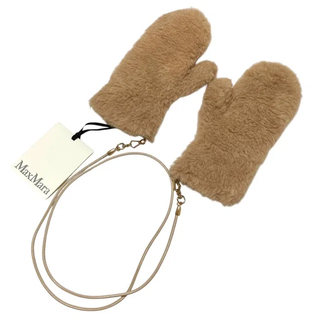 Max Mara Alpaca Cashmere Silk Blend Teddy Bear Mittens Gloves SM Beige in Beige Silk from The Reluxe