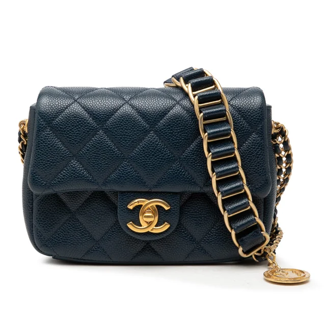 Blue Chanel Mini Quilted Caviar Chain Soul Flap Crossbody Bag in Blue Caviar leather from Designer Revival