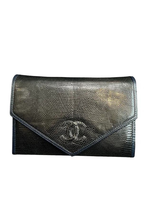 Chanel Vintage Envelope Flap Blue Lizard GHW in Blue Lizard from Luxury Promise