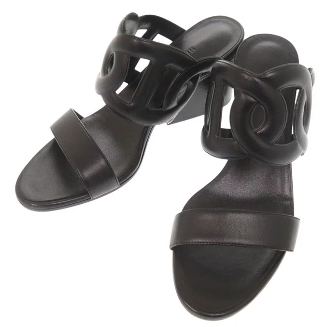 Hermès Lipari 70 Nappa Black Sandals 38.5 in Black Nappa leather from The Reluxe