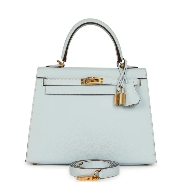 Hermès Kelly Sellier 25 Bleu Brume Epsom Gold Hardware in Blue Epsom leather from Madison Avenue Couture