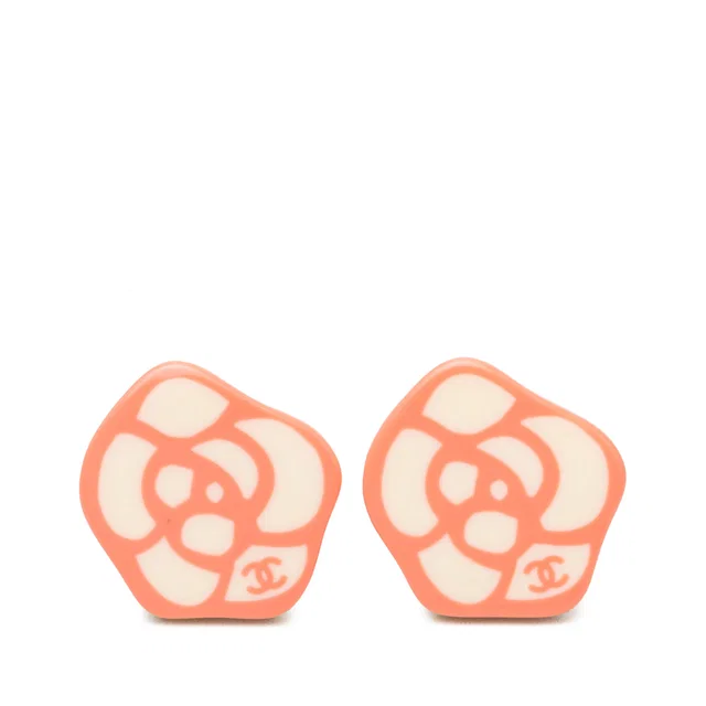 White Chanel CC Resin Camellia Clip On Earrings in White Resin from Designer Revival
