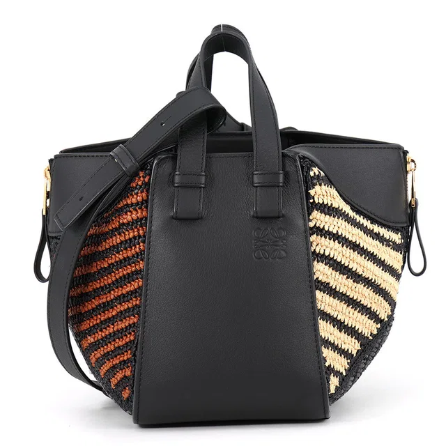 Loewe hammock Black/Orange/NaturalA538H13X07 Raffia Leather Size compact in Black Raffia from GALLERY RARE